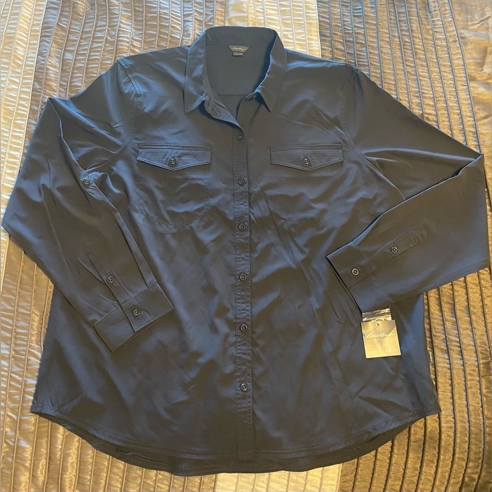 Eddie Bauer - NEW - Gray Button-Up Shirt XL Spindrift Convertible Sleeve Stretch - Picture 4 of 5